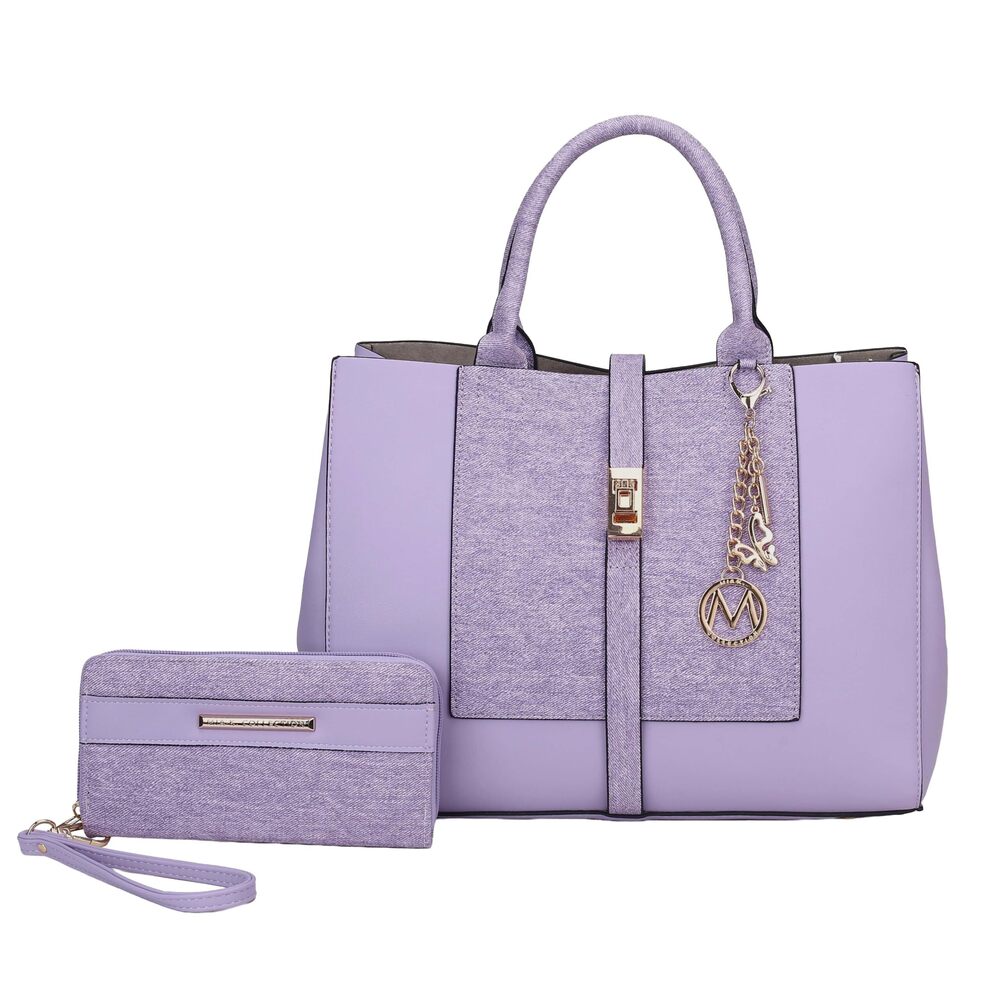 8359 Crossbody Denim Satchel-Tote Bag , Wristlet Wallet Purse Set, PU